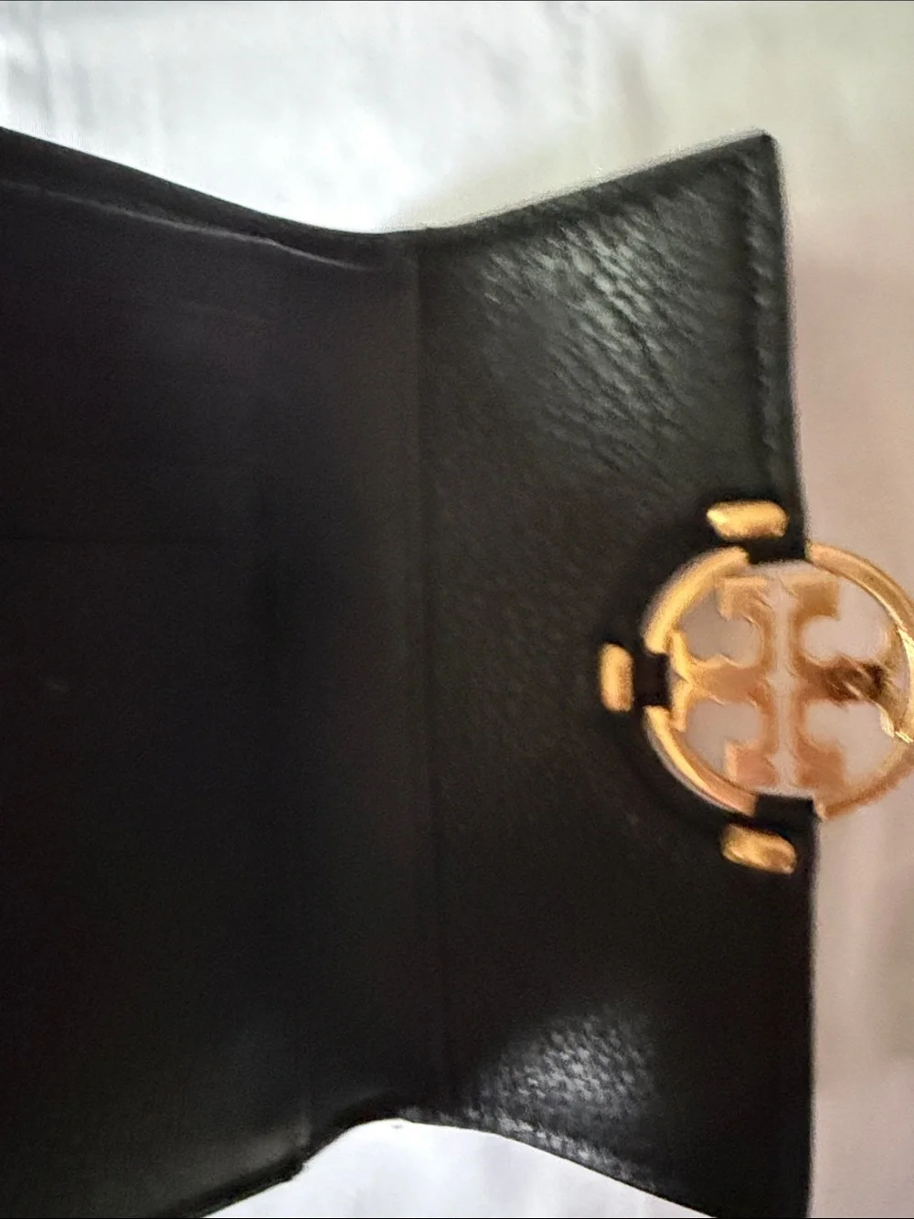 Tory Burch Black Leather Wallet with Gold Emblem